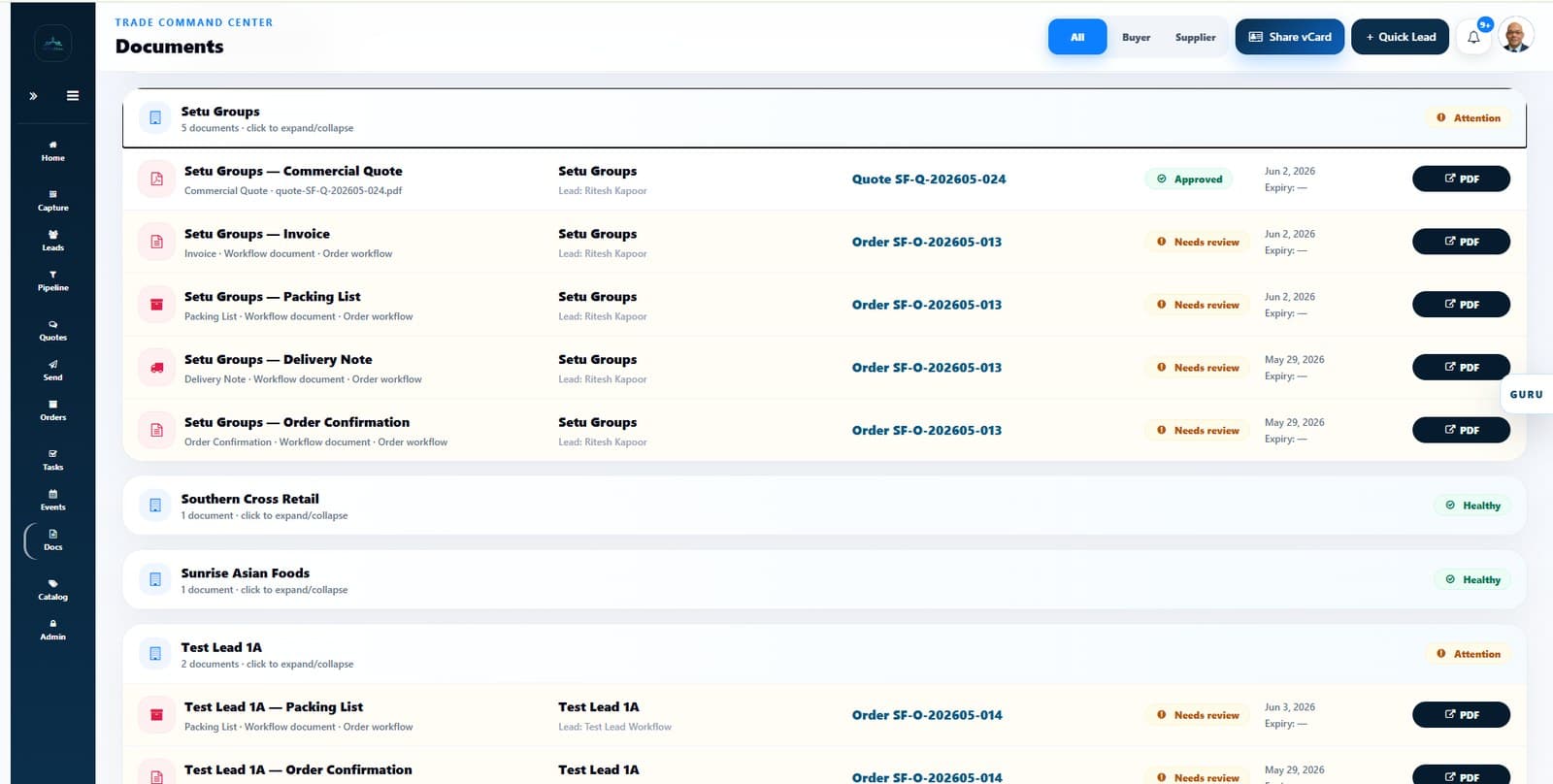 Setu Flow document readiness workspace