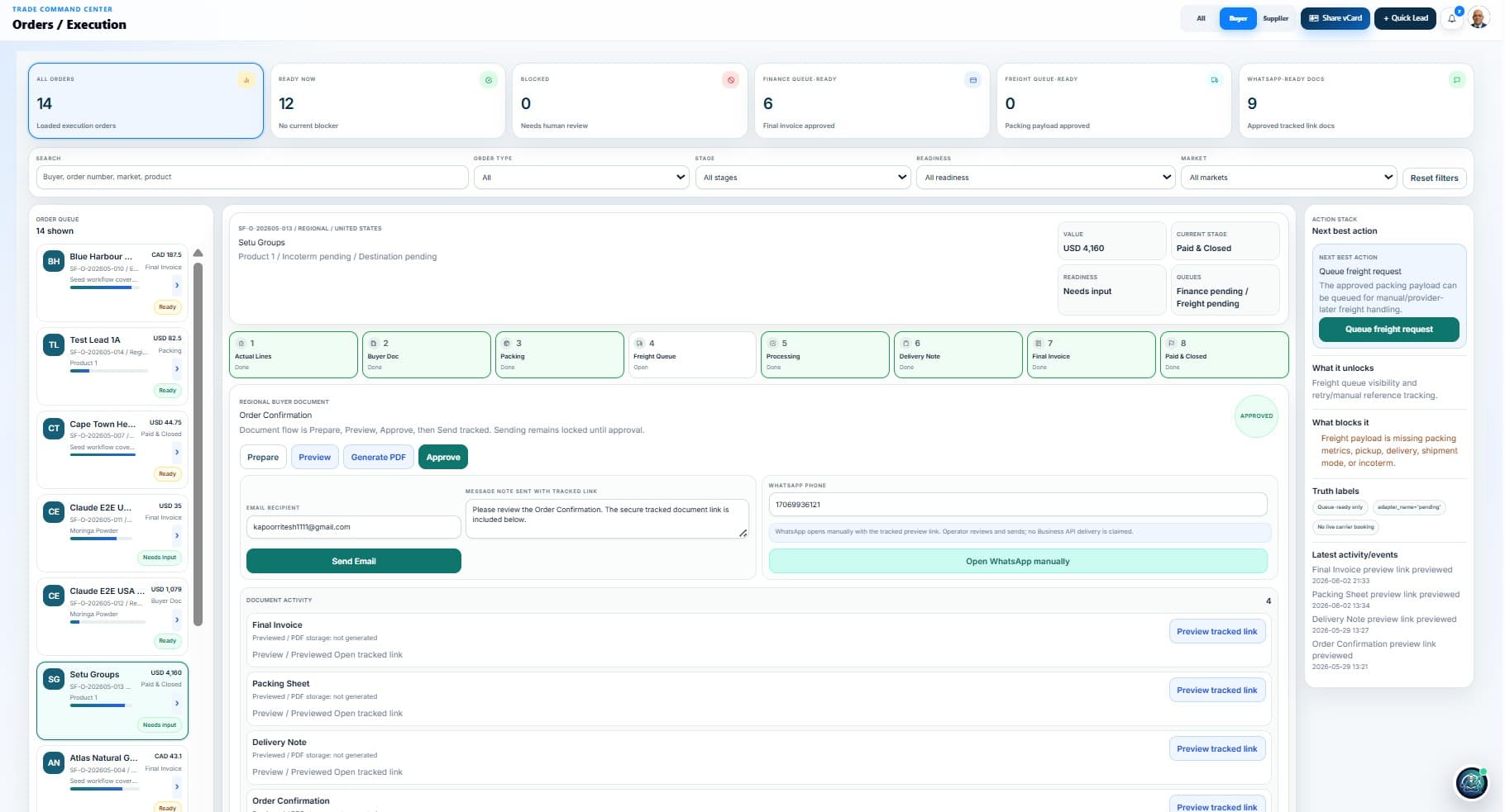 Setu Flow order execution workspace